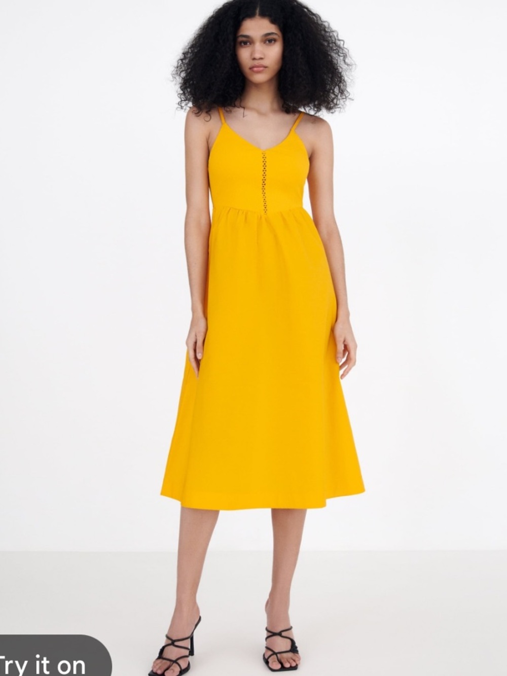 Zara brand new minimalist Yellow Spaghetti-Strap cotton Midi Dress